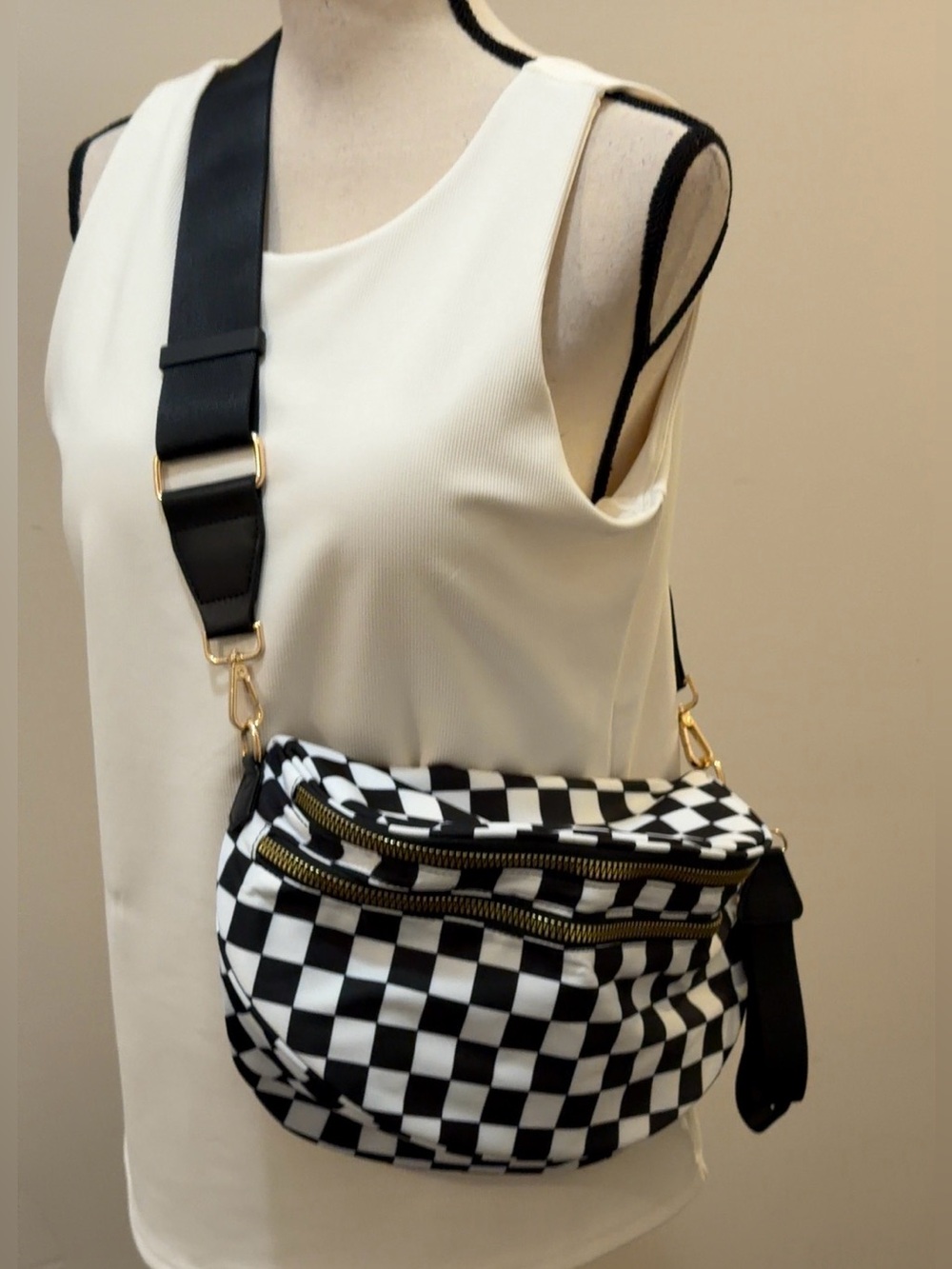 Checkered Nylon Spacious Crossbody Bag NWT